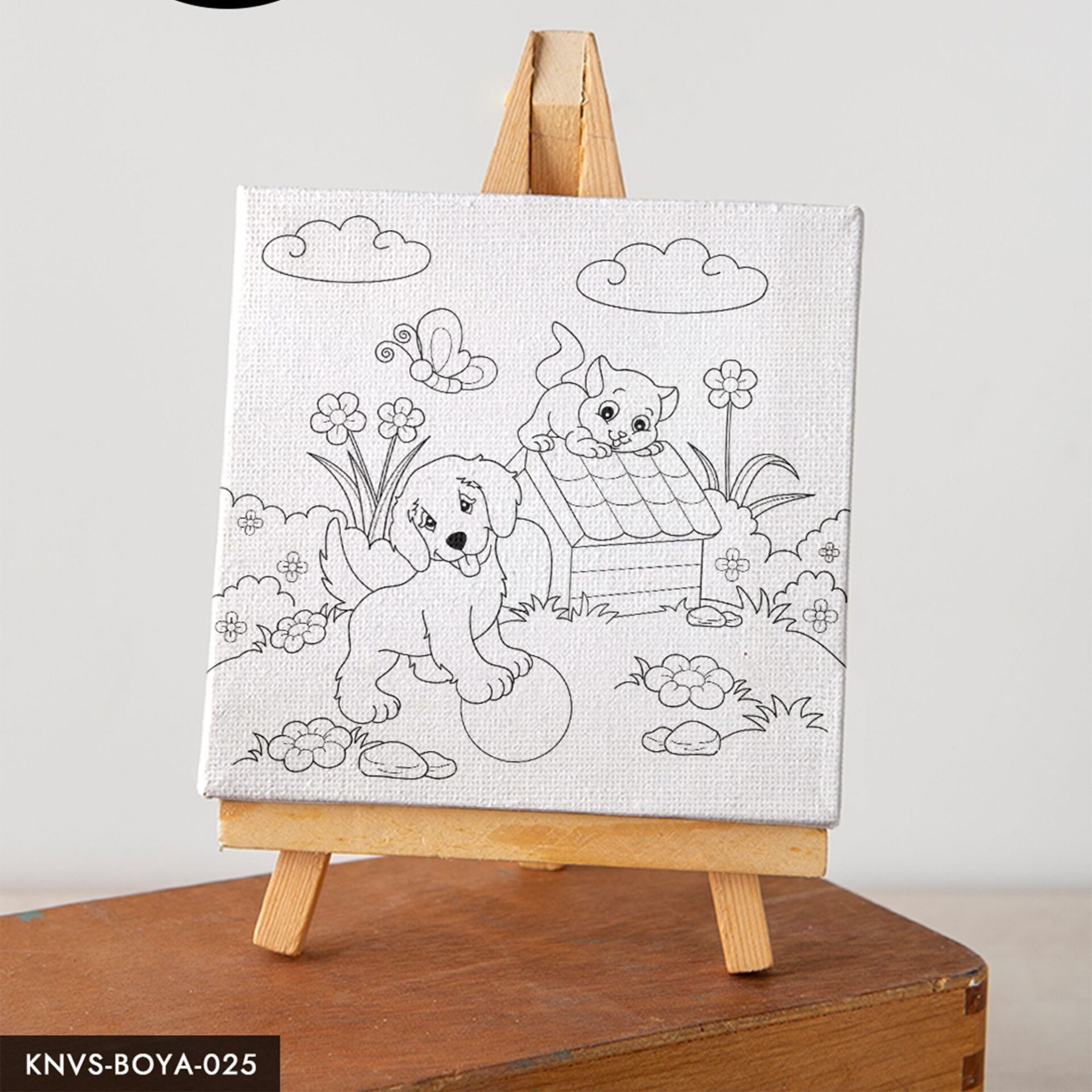 Sevimli Köpek Çocuklara Özel 20x20 CM Kanvas Tuval Boyama Seti Fırça Boya Dahildir