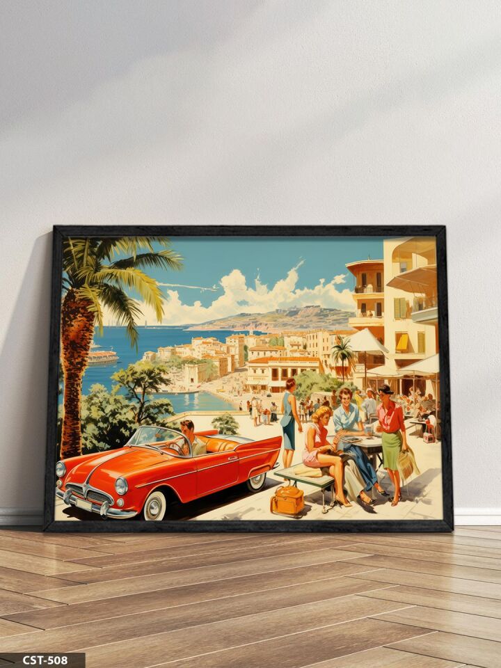 Yaz Tatili Tek Parça Ahşap Çerçeveli Tablo Siyah - 50 x 70 CM