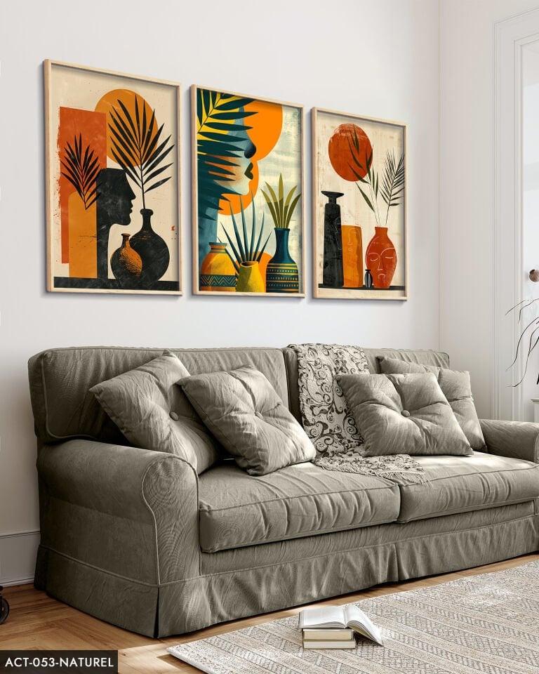 Bohem Tarz Modern 3 Parça Ahşap Çerçeveli Tablo ACT Naturel - 40 x 60 CM
