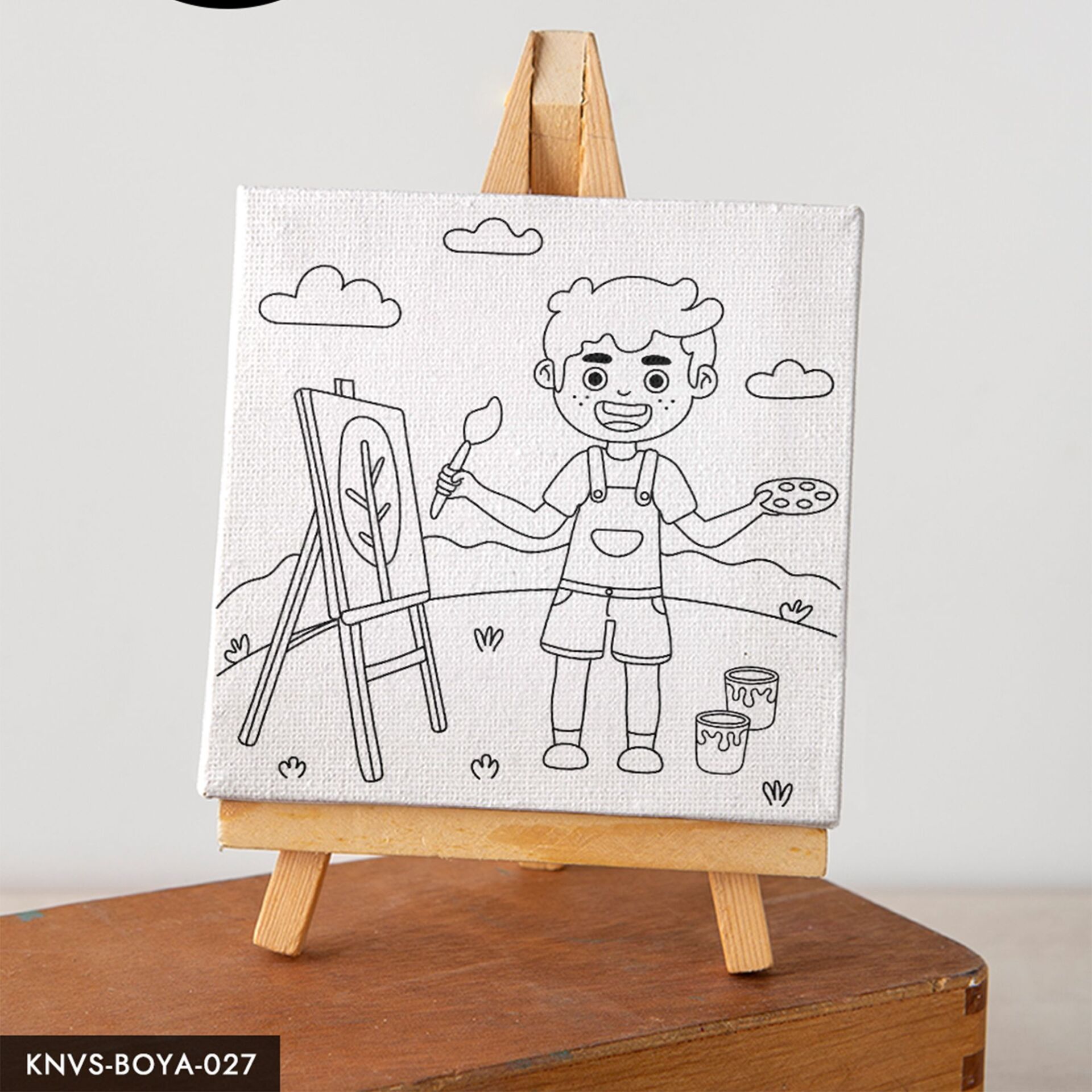 Resim Çizen Çocuk Çocuklara Özel 20x20 CM Kanvas Tuval Boyama Seti Fırça Boya Dahildir