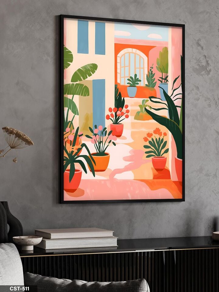 Renkli Bahçe Tek Parça Ahşap Çerçeveli Tablo Siyah - 50 x 70 CM