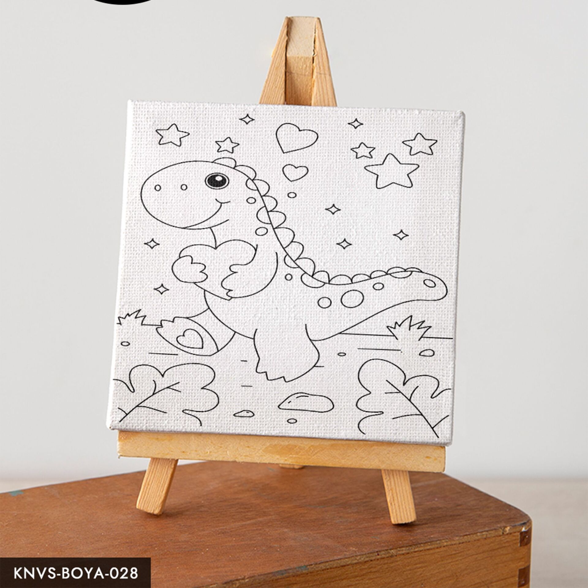 Sevimli Dinazor Çocuklara Özel 20x20 CM Kanvas Tuval Boyama Seti Fırça Boya Dahildir