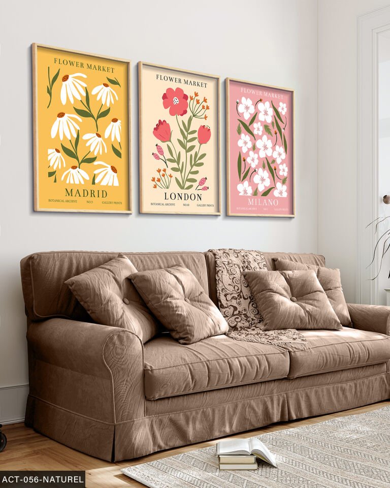 Çiçek Market 3 Parça Ahşap Çerçeveli Tablo Naturel - 40 x 60 CM