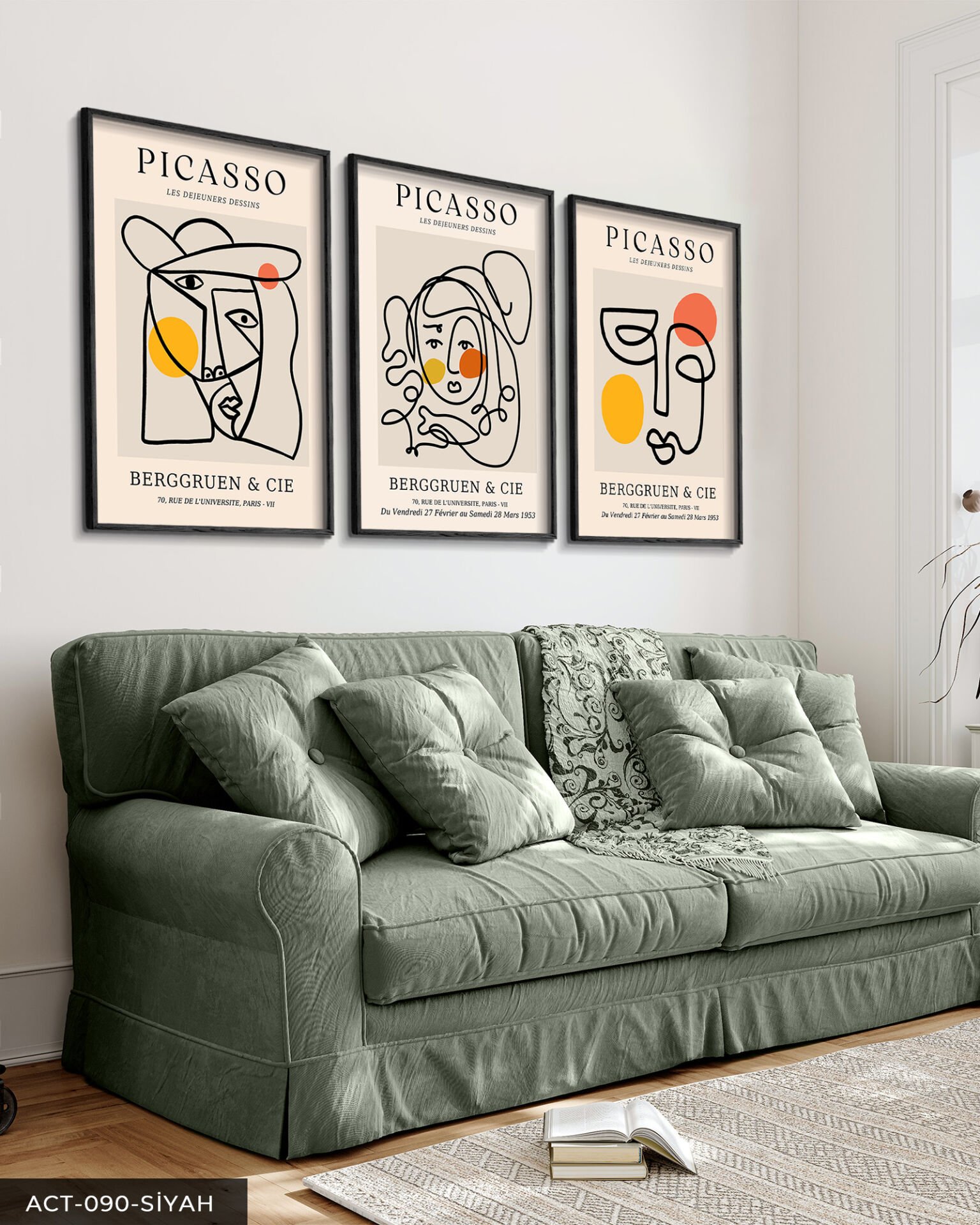 Picasso Berggruen & Cie 3 Parça Ahşap Çerçeveli Tablo Siyah - 50 x 70 CM