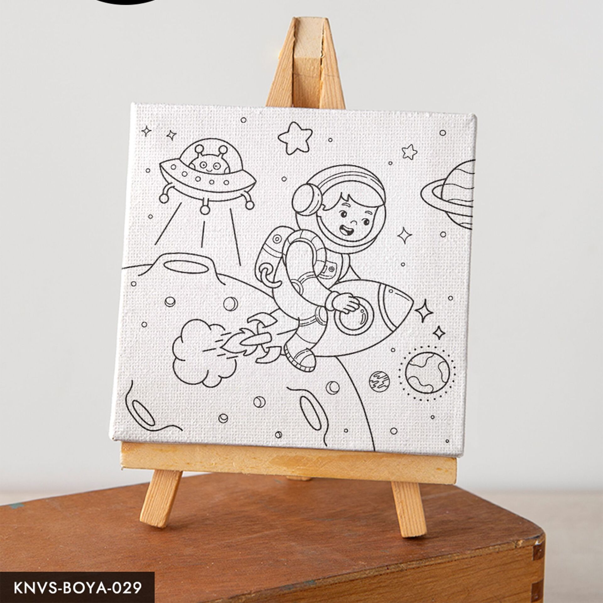 Astronot Çocuk Çocuklara Özel 20x20 CM Kanvas Tuval Boyama Seti Fırça Boya Dahildir