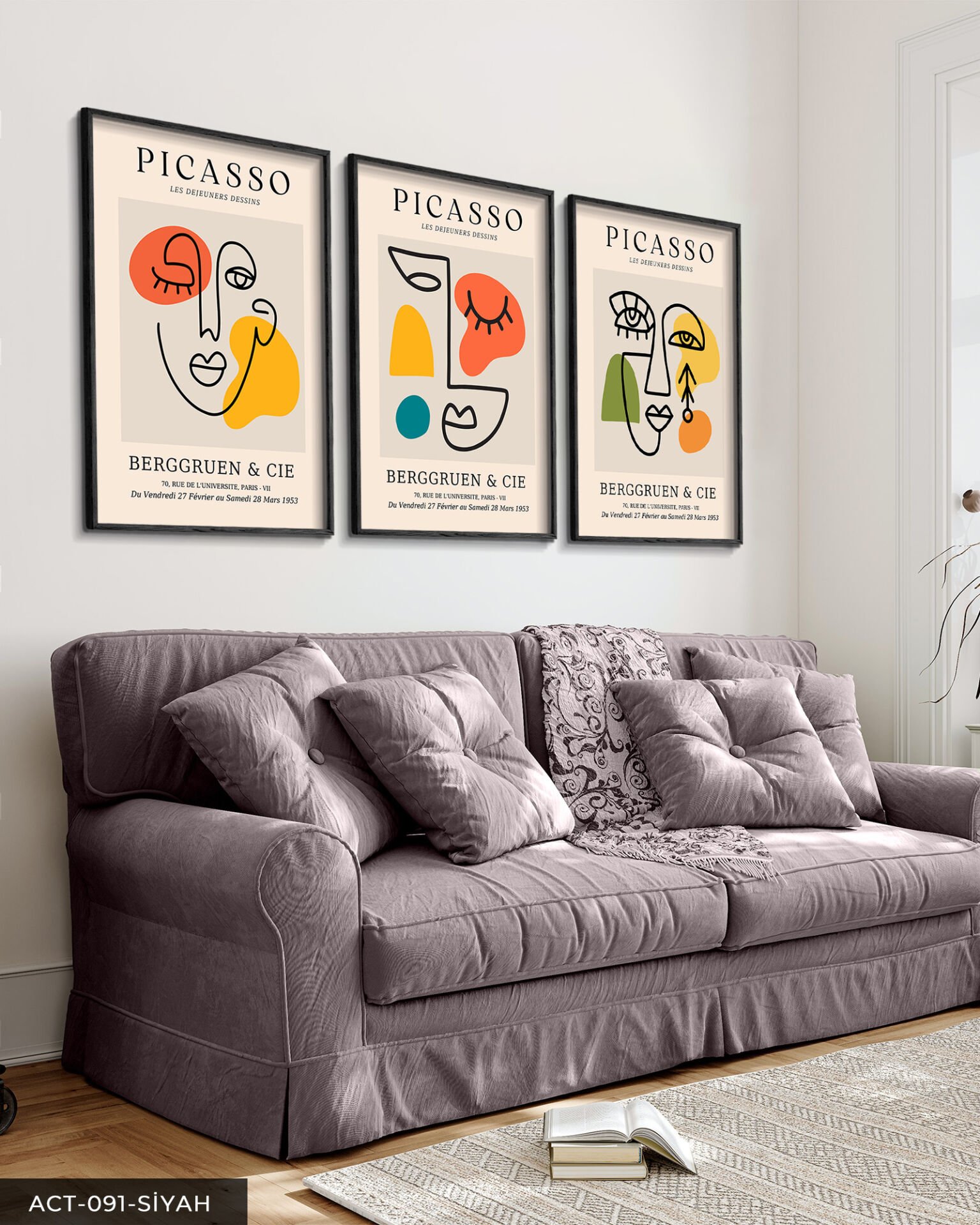 Picasso Berggruen & Cie 3 Parça Ahşap Çerçeveli Tablo Siyah - 50 x 70 CM