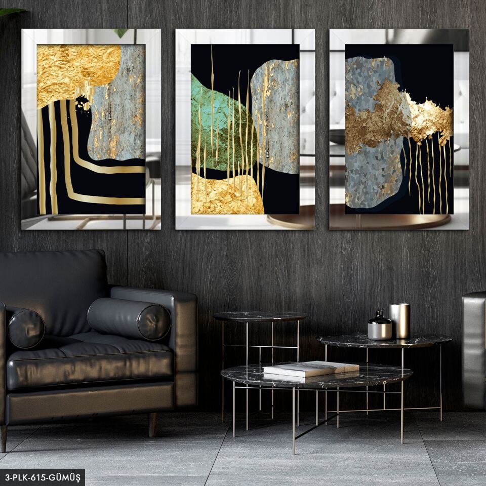 Soyut 3 Parça Pleksi Aynalı Tablo 20 x 30 CM - Gümüş