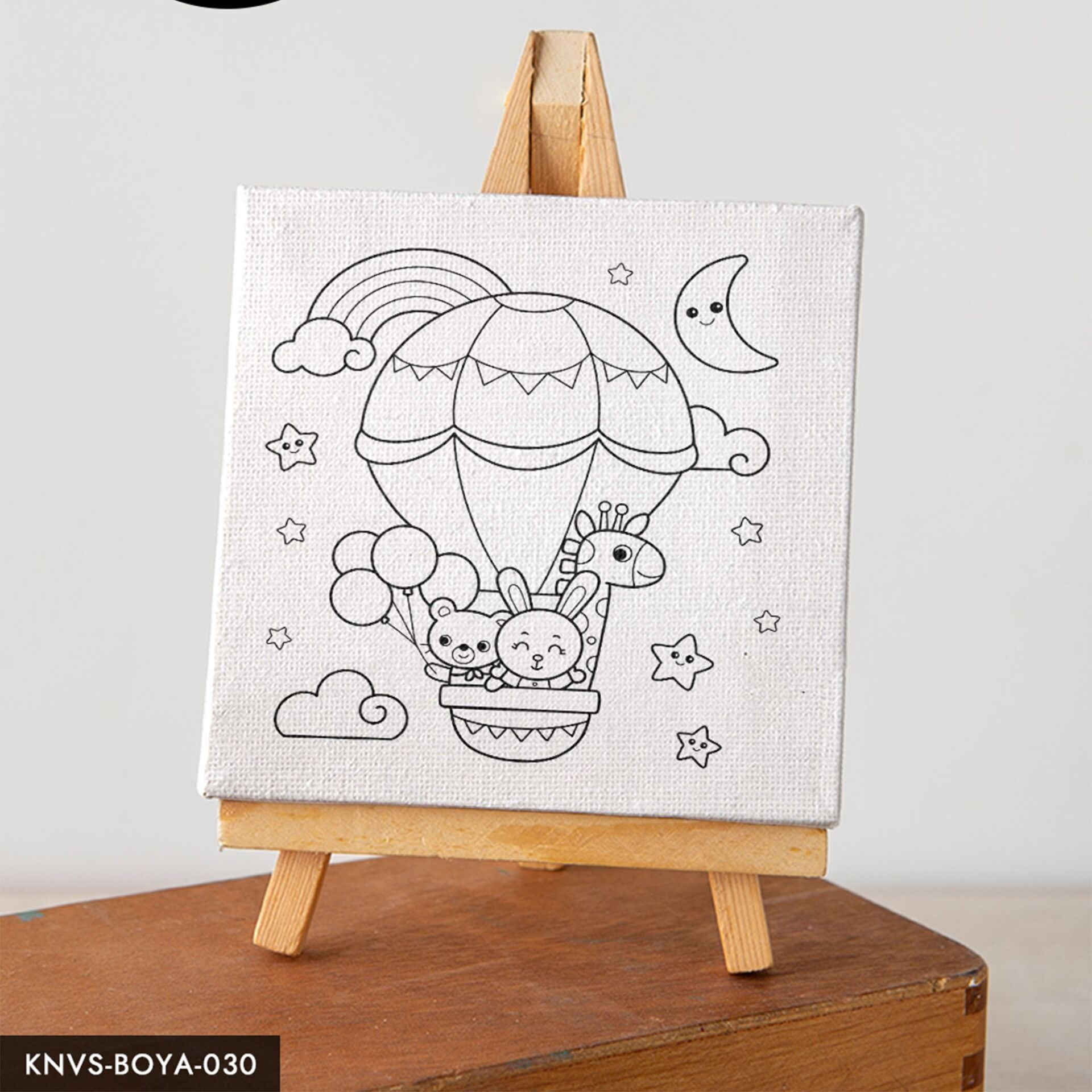 Balonda Uçan Hayvanlar Çocuklara Özel 20x20 CM Kanvas Tuval Boyama Seti Fırça Boya Dahildir