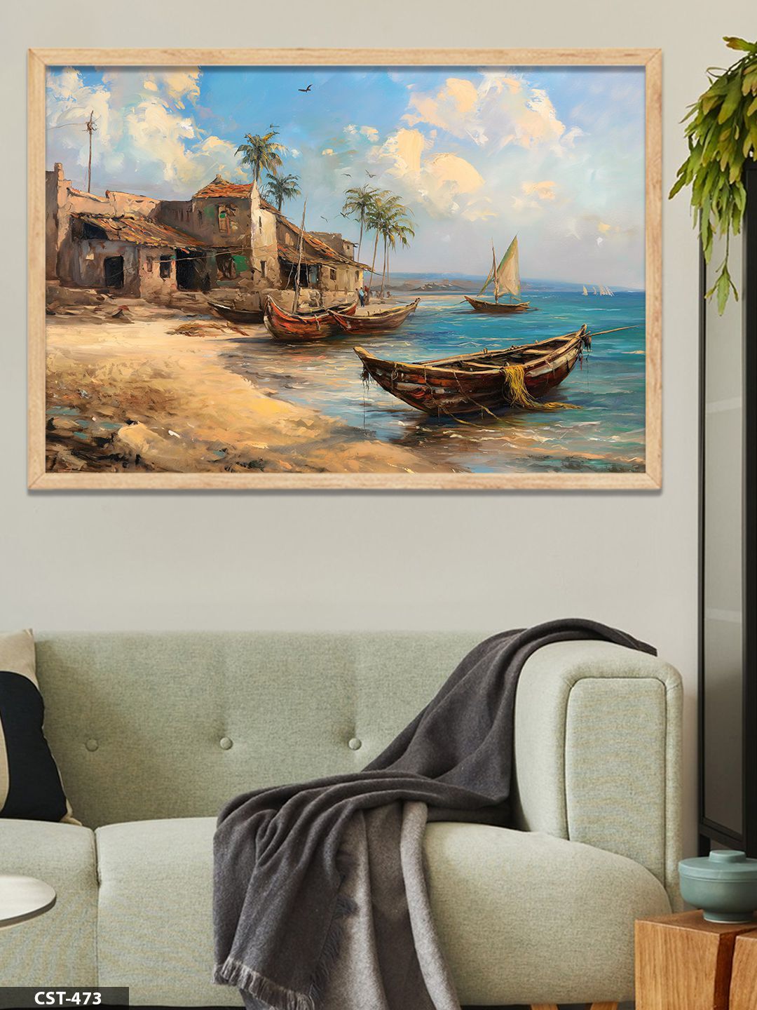 Deniz Kenarı Manzara Tek Parça Ahşap Çerçeveli Tablo Naturel - 40 x 60 CM