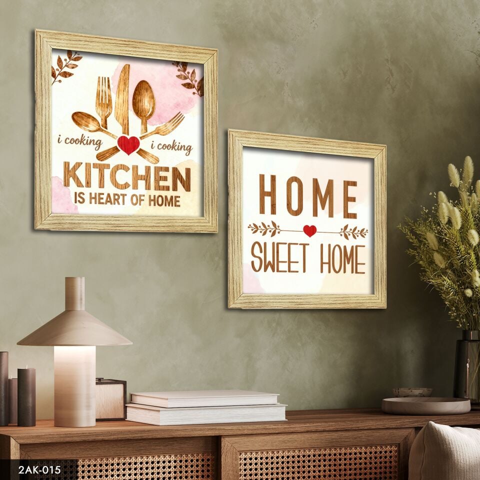 Mutfak Temalı 2 Parçalı Kare Ahşap Çerçeveli Tablo