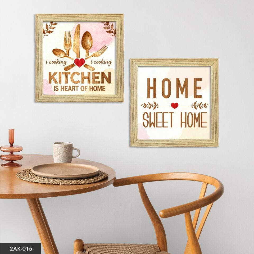 Mutfak Temalı 2 Parçalı Kare Ahşap Çerçeveli Tablo