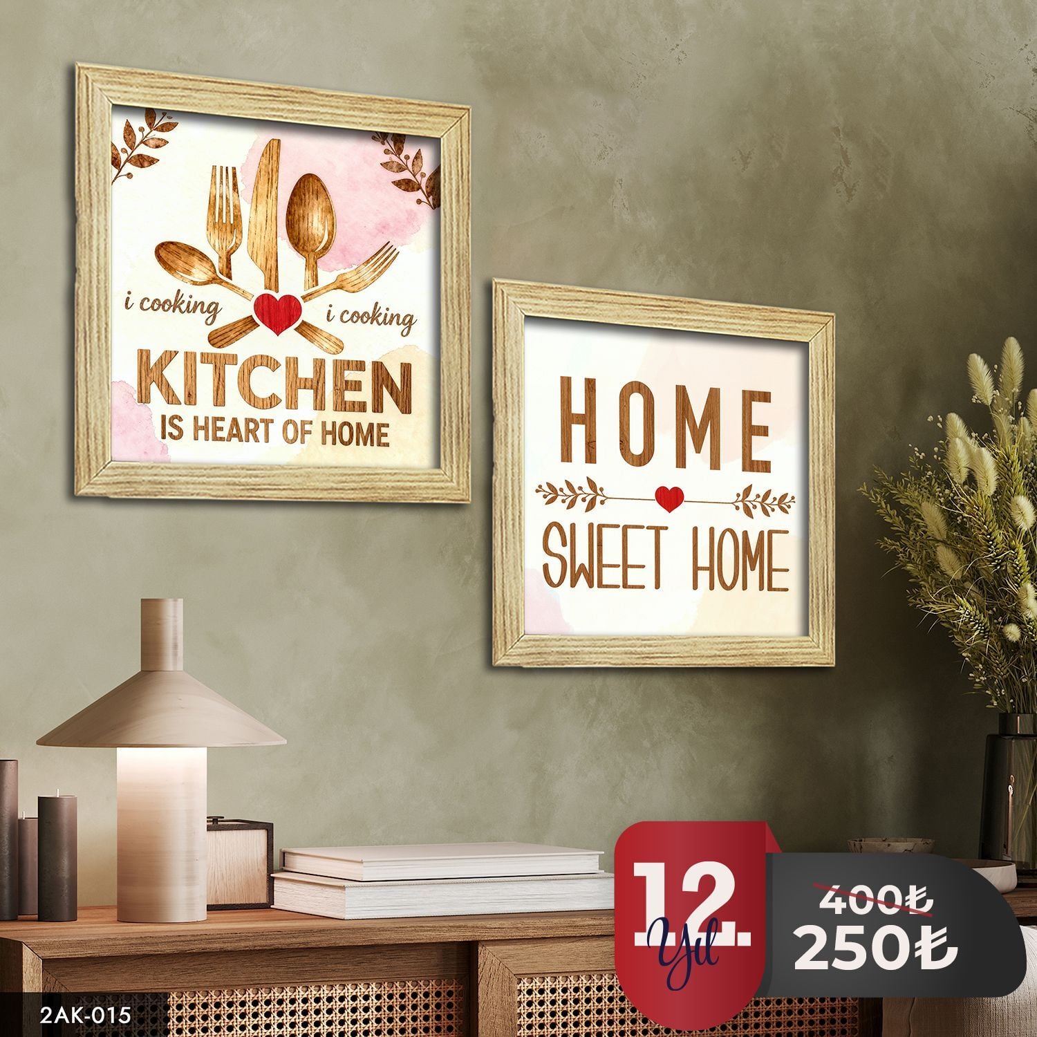Mutfak Temalı 2 Parçalı Kare Ahşap Çerçeveli Tablo