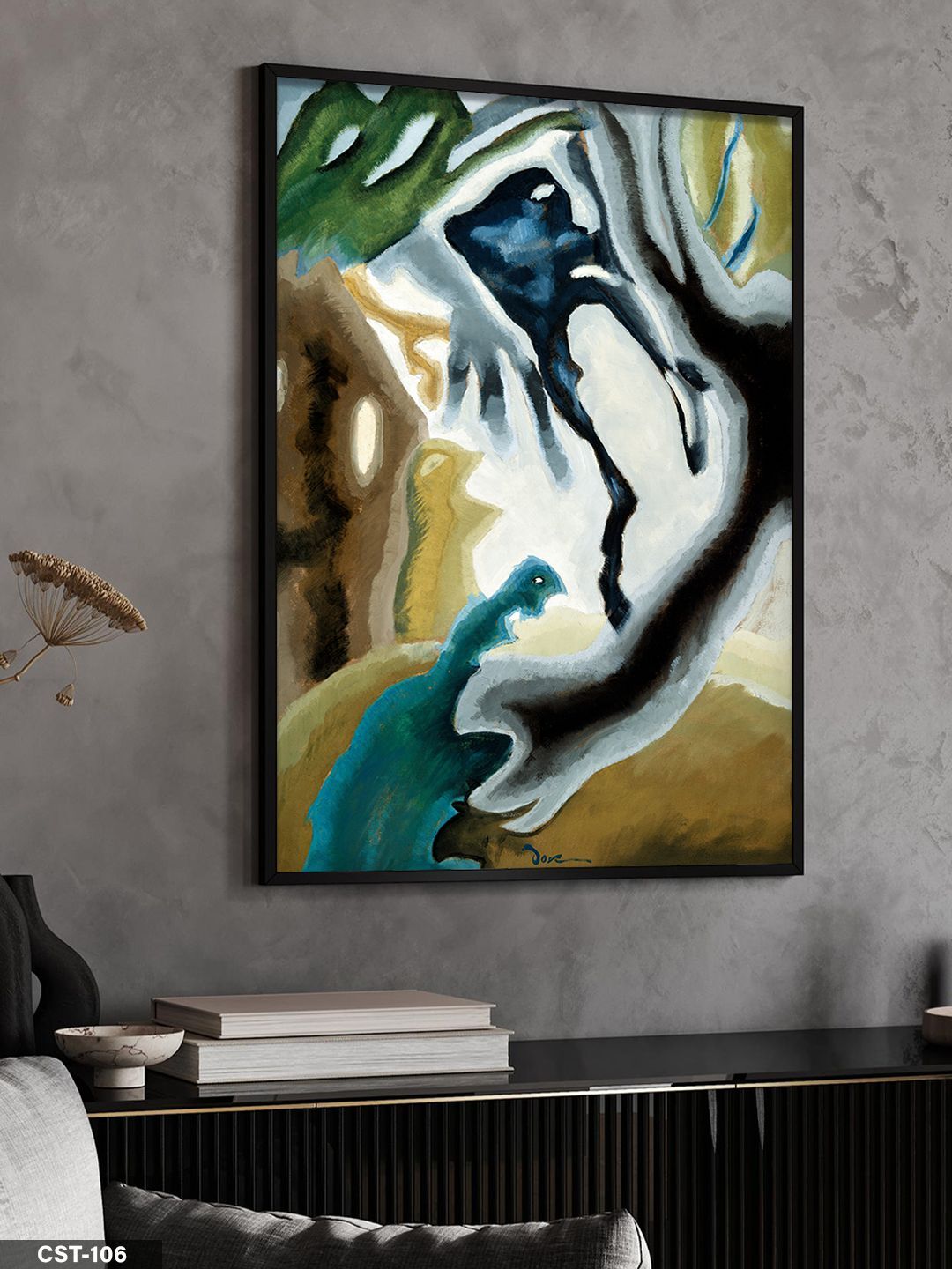 Abstract Mavi-yeşil Figür illüstrasyon Tek Parça Ahşap Çerçeveli Tablo Siyah - 40 x 60 CM