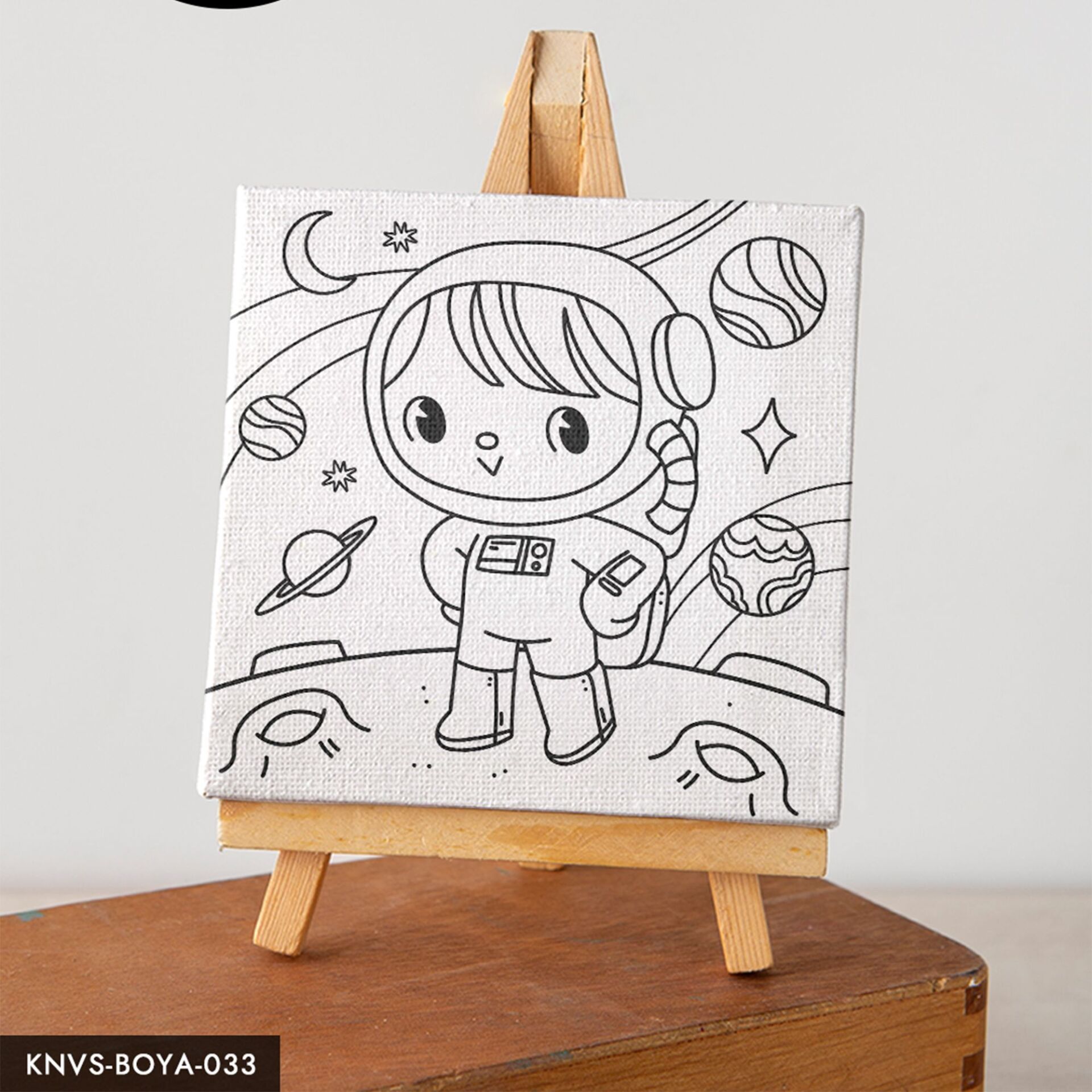 Sevimli Astronot Çocuklara Özel 20x20 CM Kanvas Tuval Boyama Seti Fırça Boya Dahildir