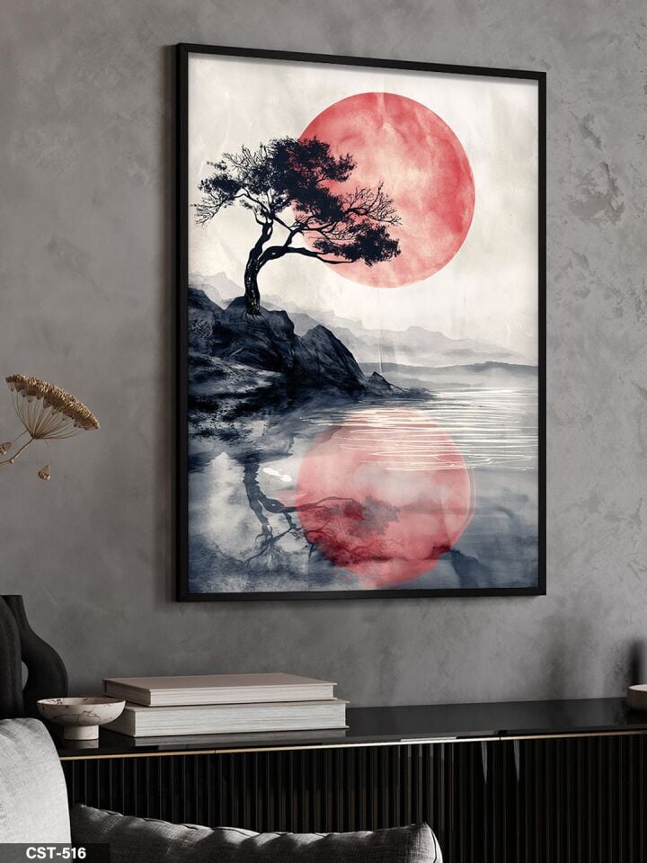 Kırmızı Ay Tek Parça Ahşap Çerçeveli Tablo Siyah - 50 x 70 CM