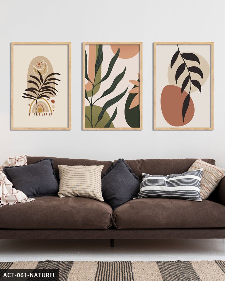 Çiçekler 3 Parça Ahşap Çerçeveli Tablo Naturel - 40 x 60 CM