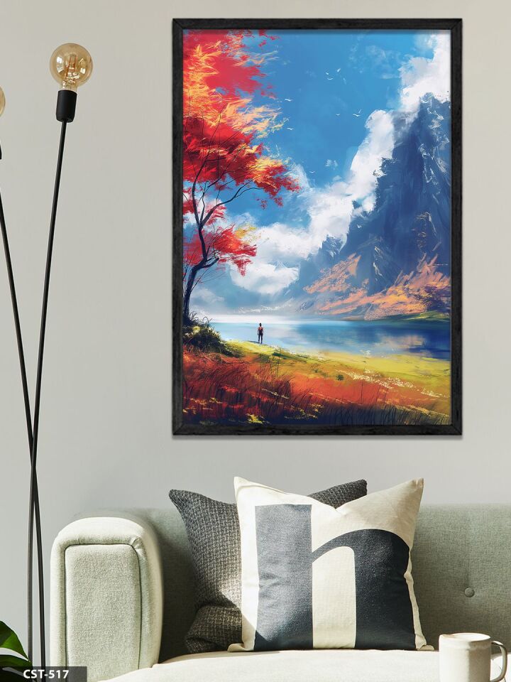 Sonbahar Manzara Tek Parça Ahşap Çerçeveli Tablo Siyah - 50 x 70 CM