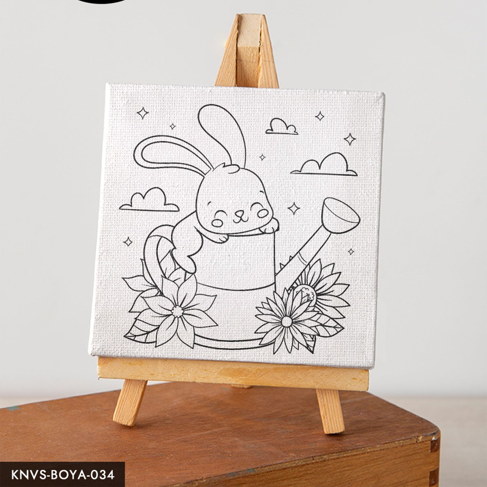 Sevimli Tavşan Çocuklara Özel 20x20 CM Kanvas Tuval Boyama Seti Fırça Boya Dahildir