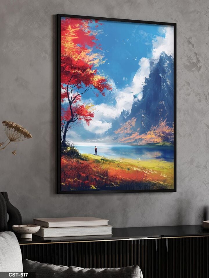 Sonbahar Manzara Tek Parça Ahşap Çerçeveli Tablo Siyah - 50 x 70 CM