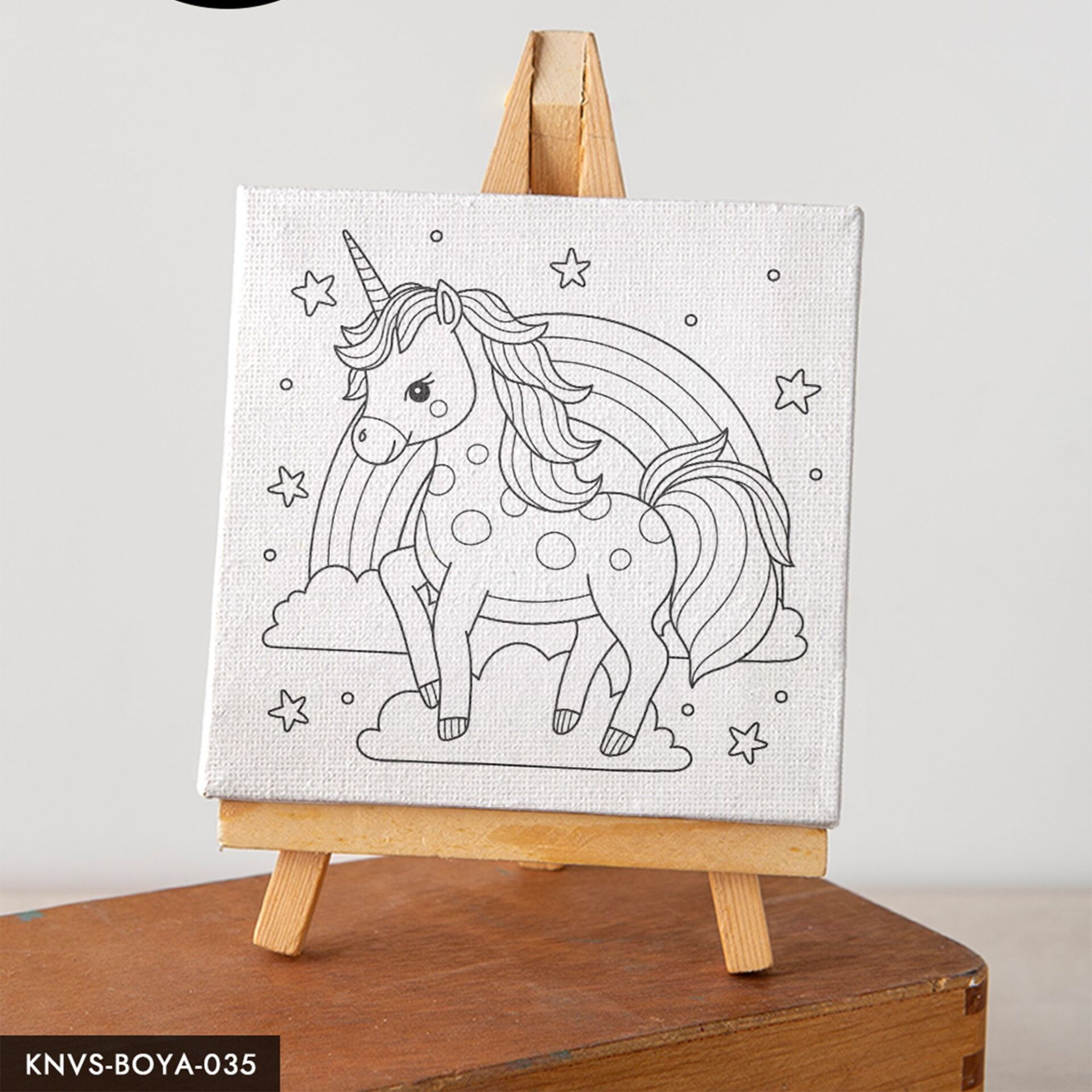 Sevimli Unicorn Çocuklara Özel 20x20 CM Kanvas Tuval Boyama Seti Fırça Boya Dahildir