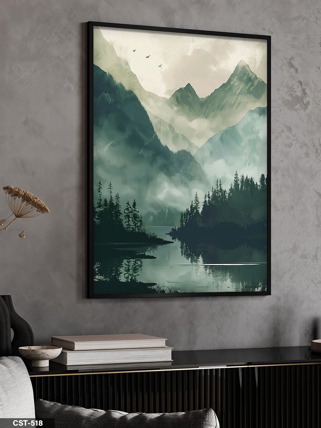 Yansıma Manzara Tek Parça Ahşap Çerçeveli Tablo Siyah - 50 x 70 CM