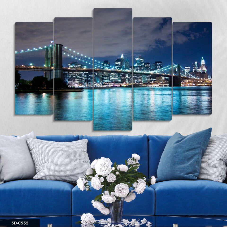 Mavi Işıklı Köprü 5 Parça Mdf Tablo 60x100 CM