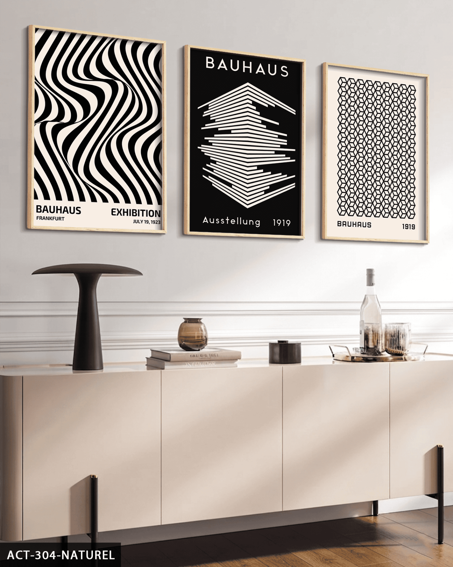 Bauhaus 3 Parça Ahşap Çerçeveli Tablo ACT Naturel - 30 x 40 CM