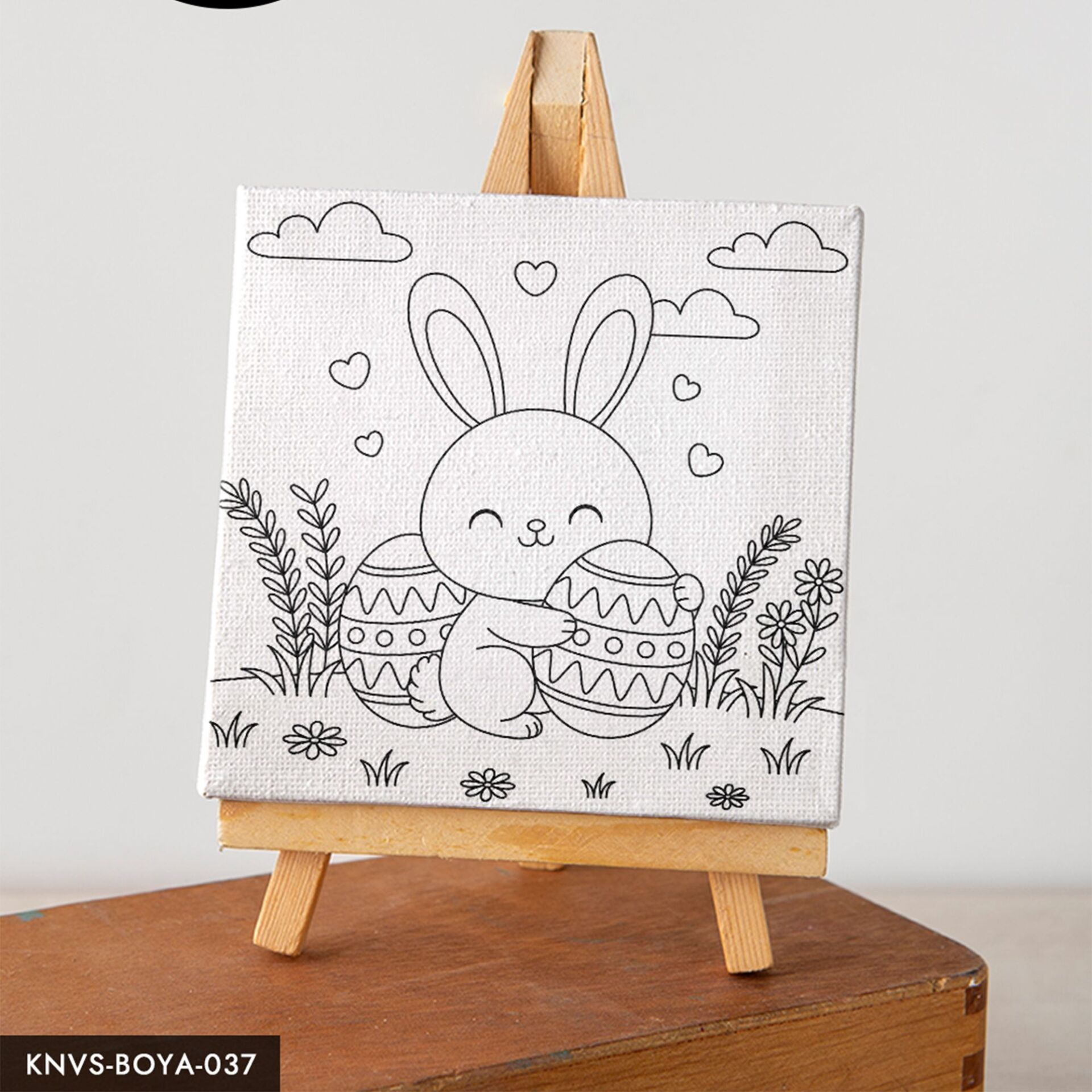 Yumurtaya Sarılan Sevimli Tavşan Çocuklara Özel 20x20 CM Kanvas Tuval Boyama Seti Fırça Boya Dahildir