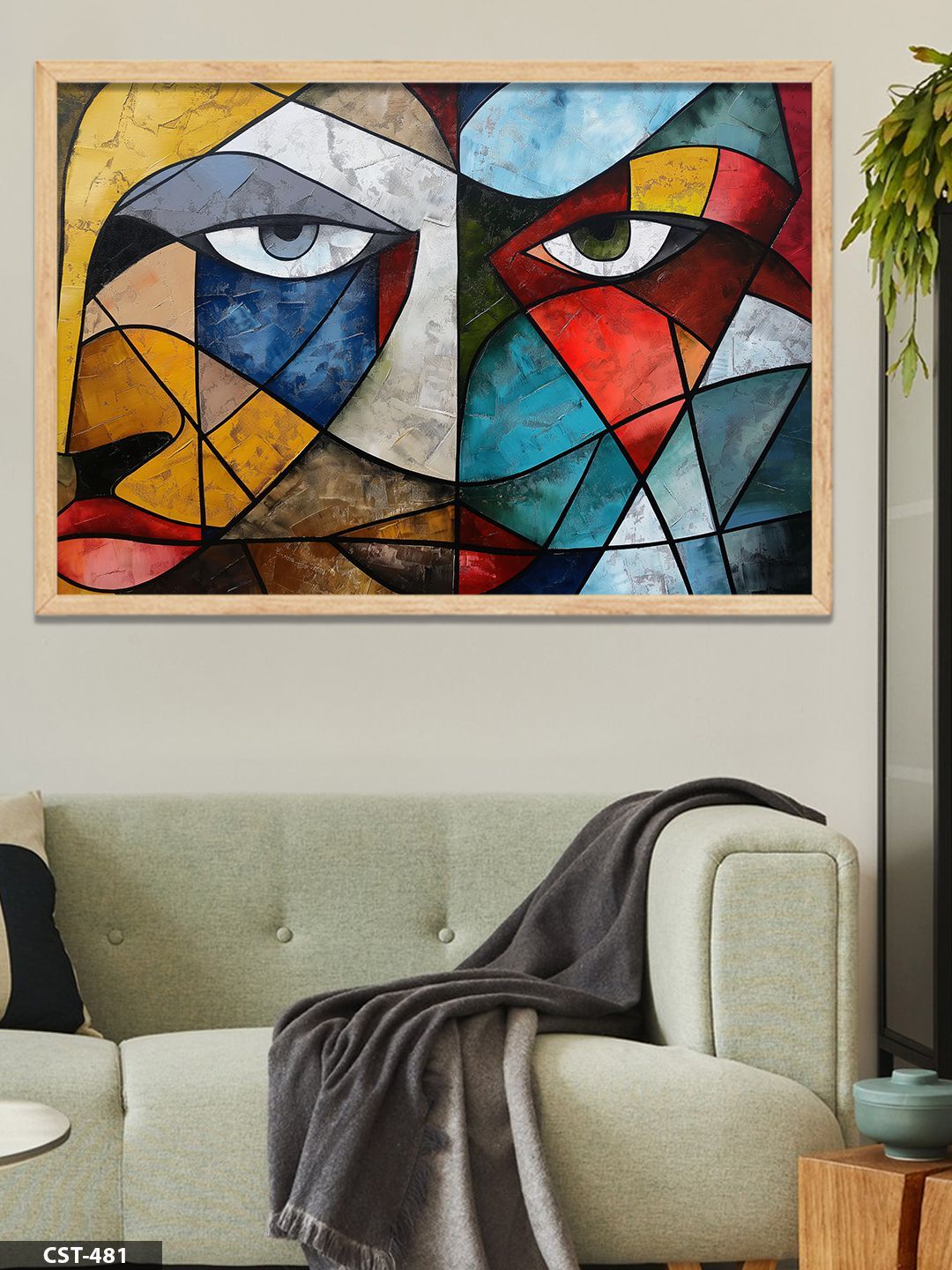 Bütünleşen Yüzler Tek Parça Ahşap Çerçeveli Tablo Naturel - 40 x 60 CM