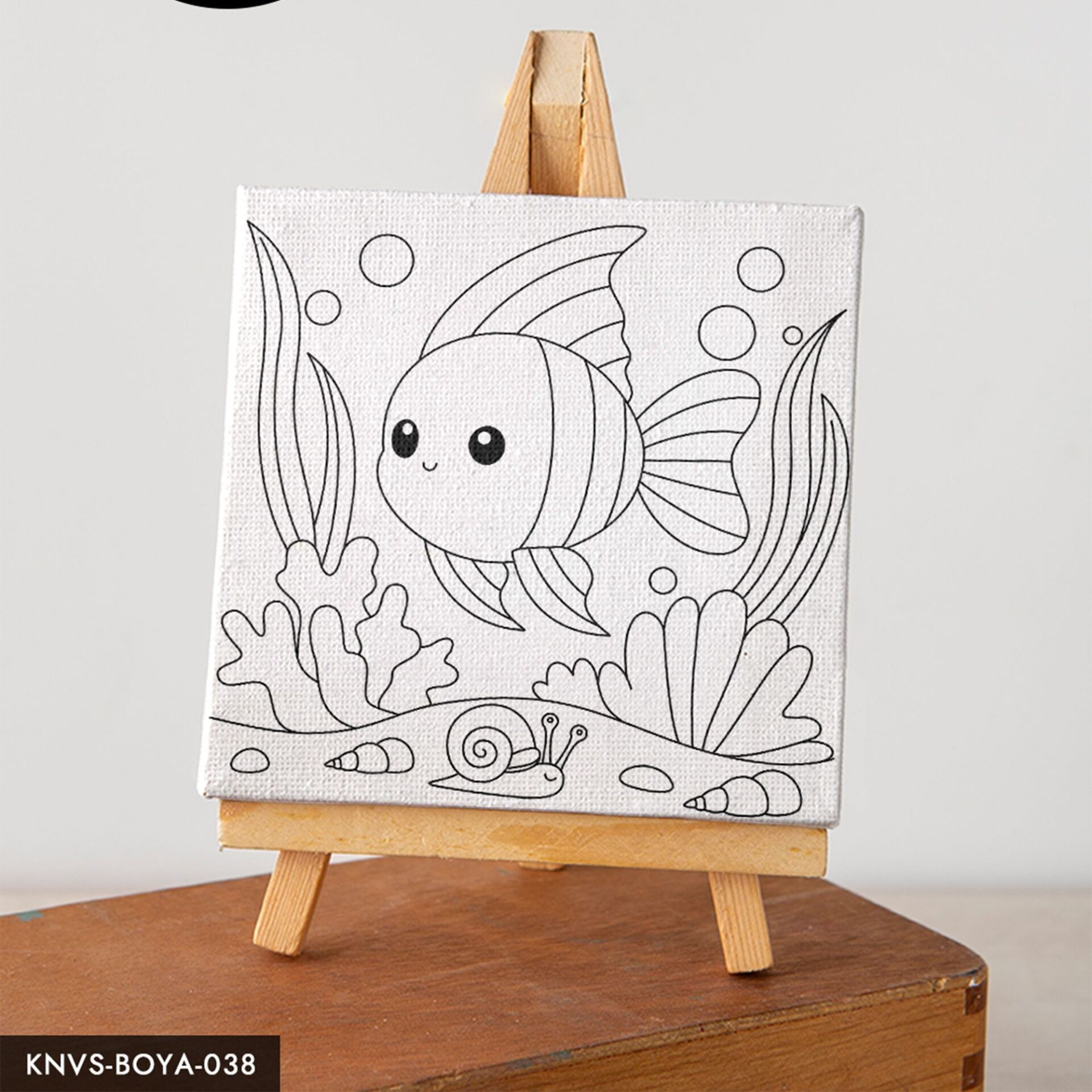 Sevimli Balık Çocuklara Özel 20x20 CM Kanvas Tuval Boyama Seti Fırça Boya Dahildir