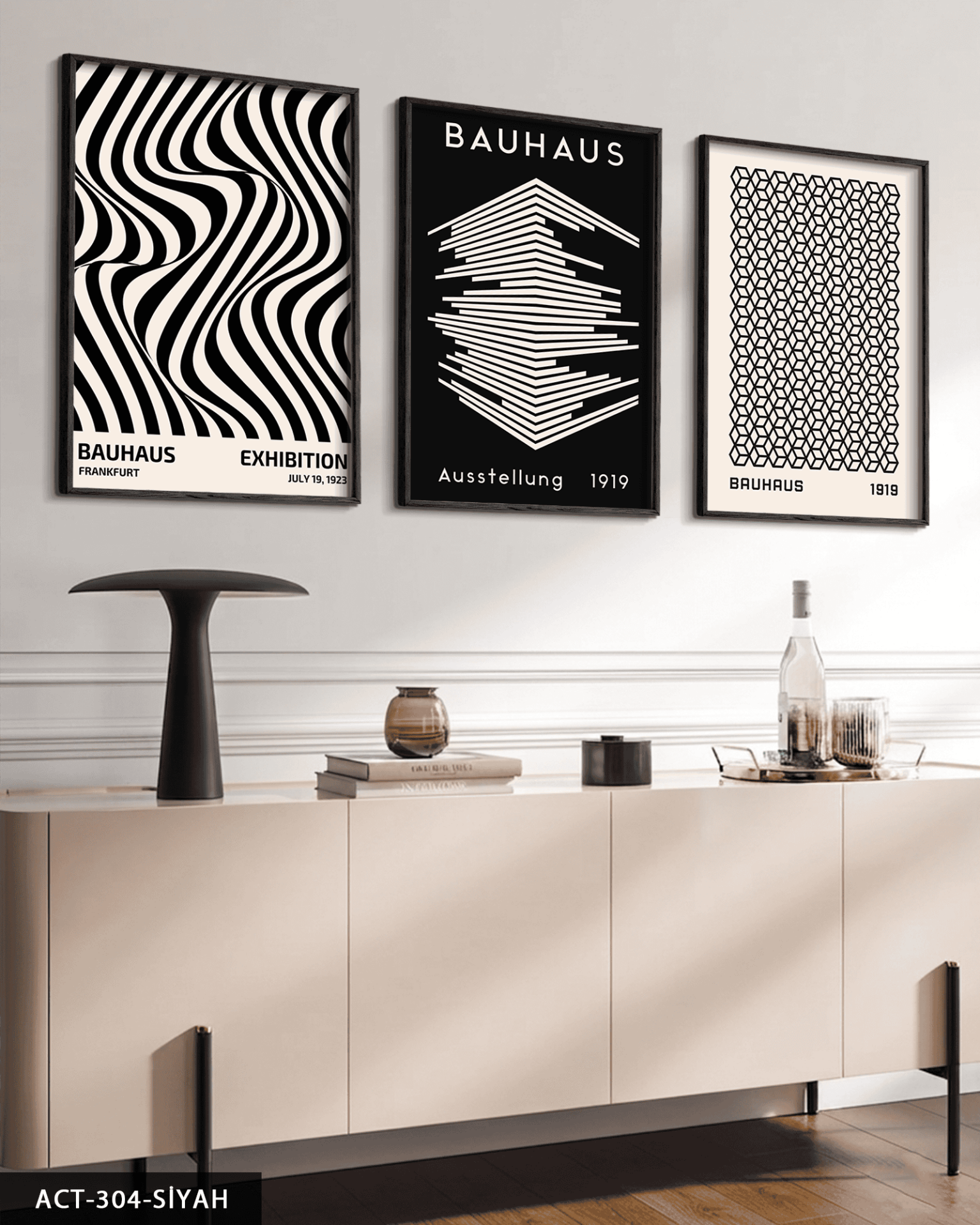 Bauhaus 3 Parça Ahşap Çerçeveli Tablo ACT Siyah - 30 x 40 CM