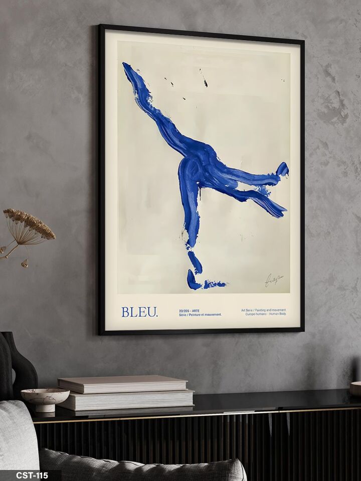 Mavi Zıplayan Akrobat Figür Tek Parça Ahşap Çerçeveli Tablo Siyah - 40 x 60 CM