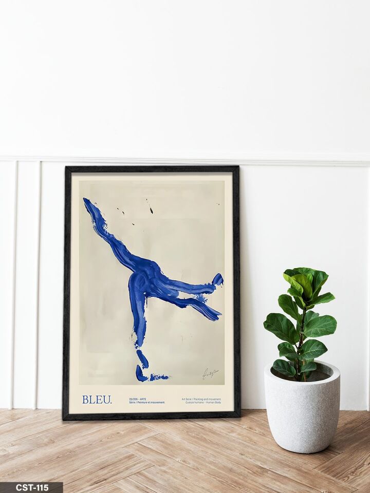 Mavi Zıplayan Akrobat Figür Tek Parça Ahşap Çerçeveli Tablo Siyah - 40 x 60 CM