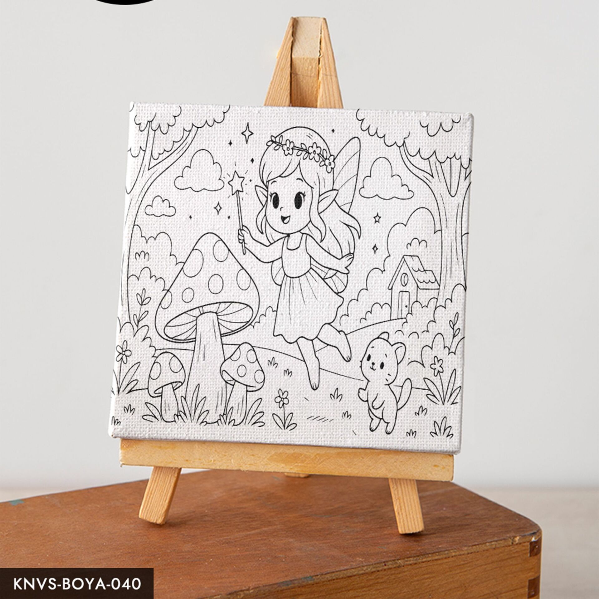 Büyülü Ormanda Sevimli Peri Çocuklara Özel 20x20 CM Kanvas Tuval Boyama Seti Fırça Boya Dahildir