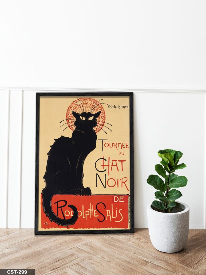 Kara Kedi Turu Tek Parça Ahşap Çerçeveli Tablo Siyah - 20 x 30 CM