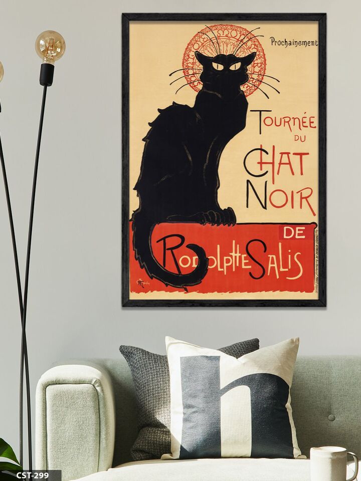 Kara Kedi Turu Tek Parça Ahşap Çerçeveli Tablo Siyah - 20 x 30 CM