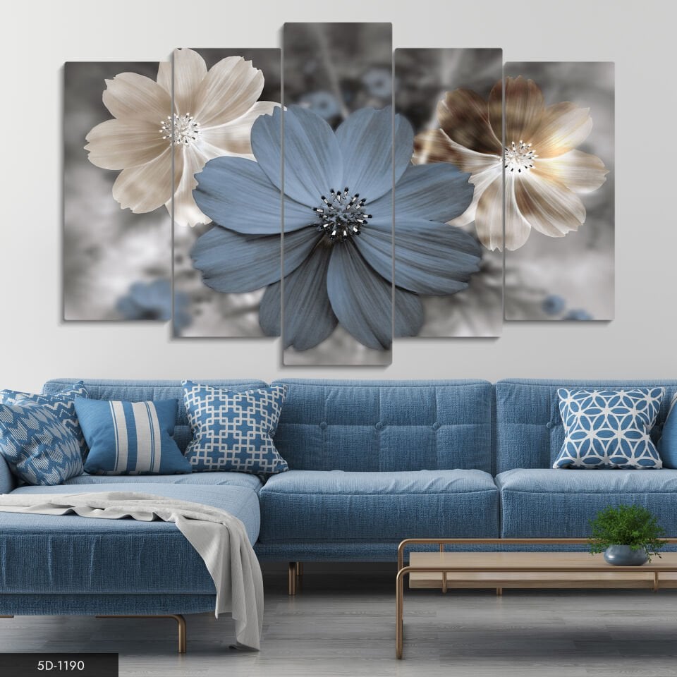 Renkli Çiçekler 5 Parça Mdf Tablo 60x100 CM