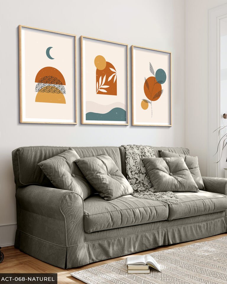 Soyut 3 Parça Ahşap Çerçeveli Tablo Naturel - 40 x 60 CM