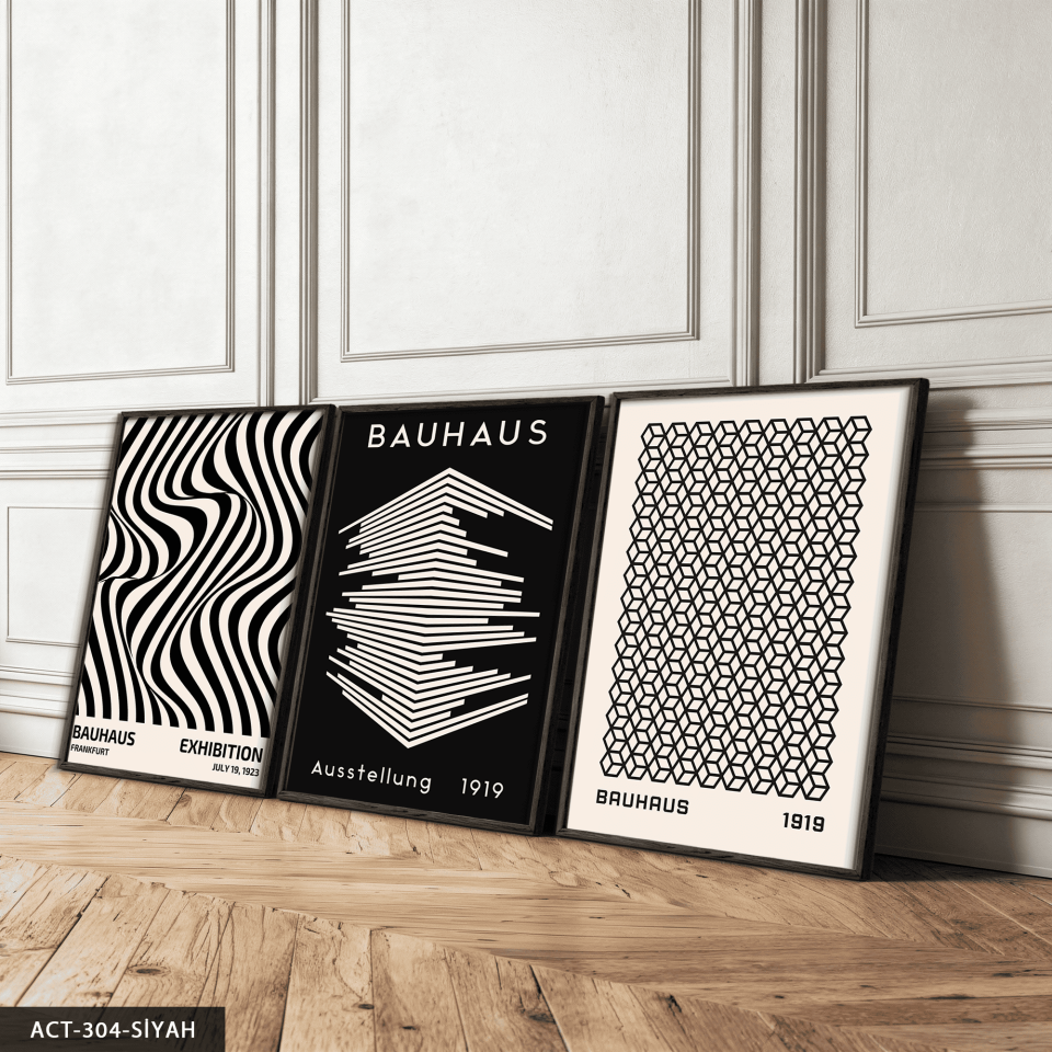 Bauhaus 3 Parça Ahşap Çerçeveli Tablo ACT Siyah - 40 x 60 CM