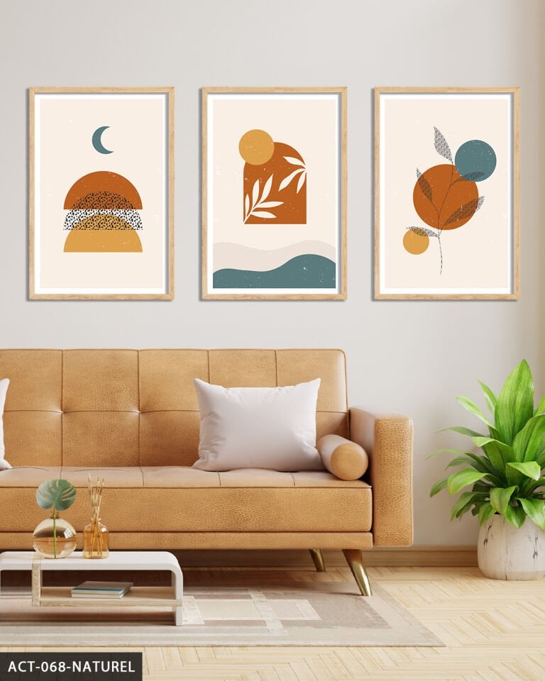 Soyut 3 Parça Ahşap Çerçeveli Tablo Naturel - 40 x 60 CM
