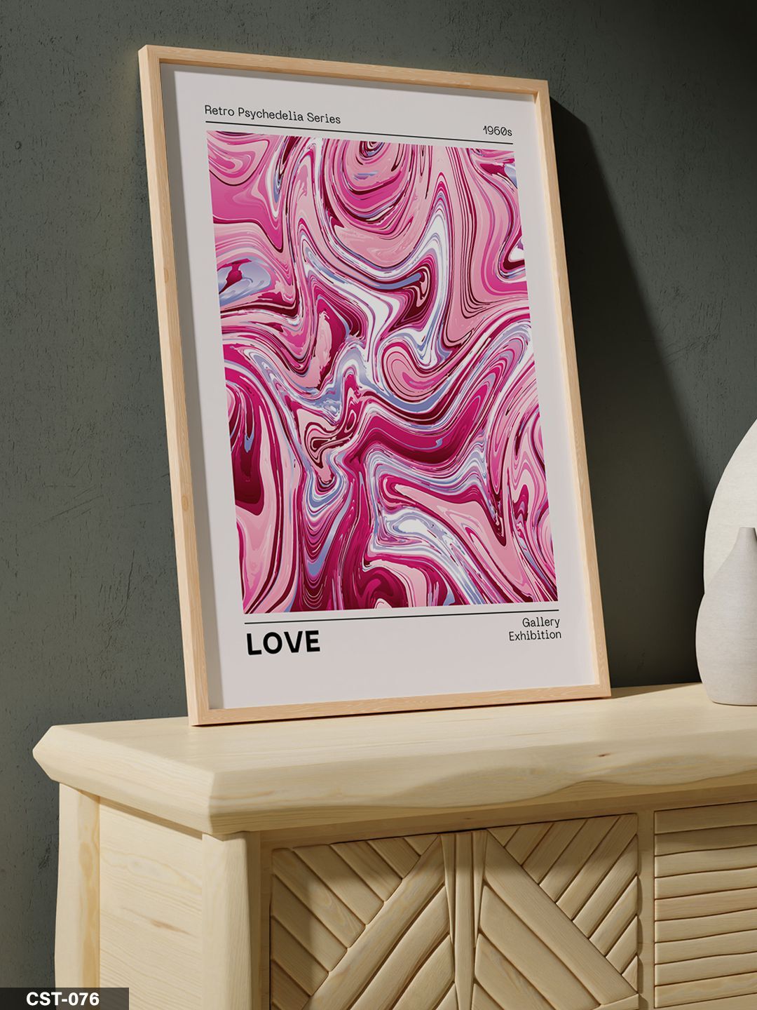 Pembe Mermer Desen Love Yazılı Tek Parça Ahşap Çerçeveli Tablo Naturel - 30 x 40 CM