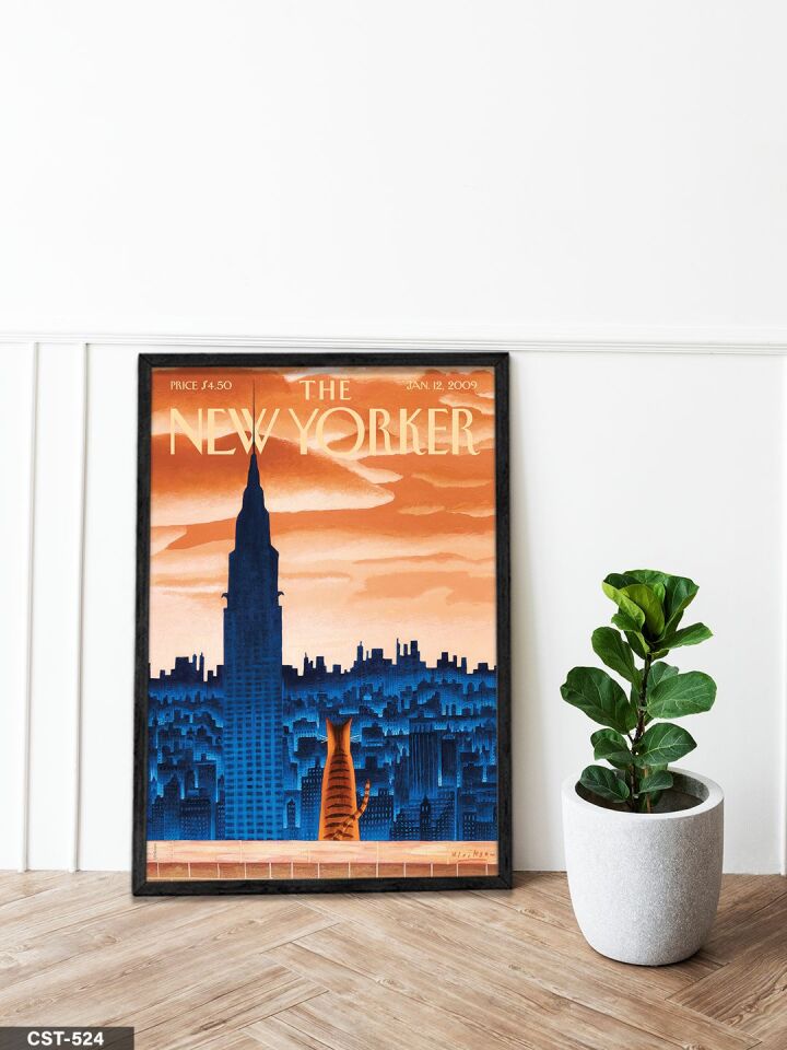 The New Yorker Poster Kedi Tek Parça Ahşap Çerçeveli Tablo Siyah - 50 x 70 CM