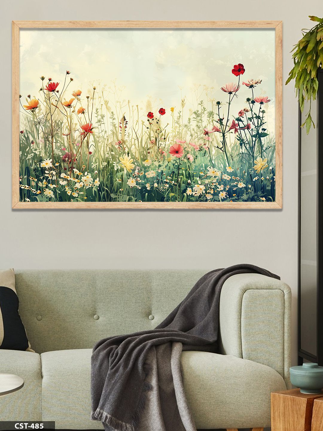 Papatyalar Tek Parça Ahşap Çerçeveli Tablo Naturel - 40 x 60 CM