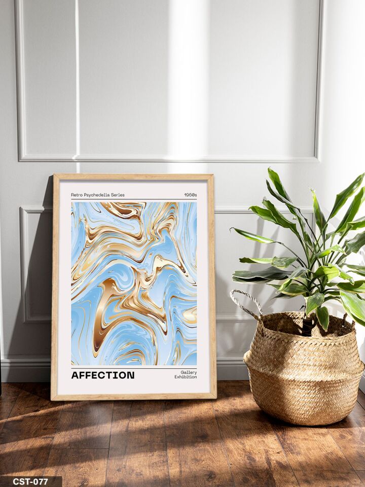 Mavi Mermer Desen Affection Yazılı Tek Parça Ahşap Çerçeveli Tablo Naturel - 30 x 40 CM