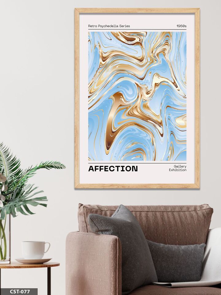 Mavi Mermer Desen Affection Yazılı Tek Parça Ahşap Çerçeveli Tablo Naturel - 30 x 40 CM