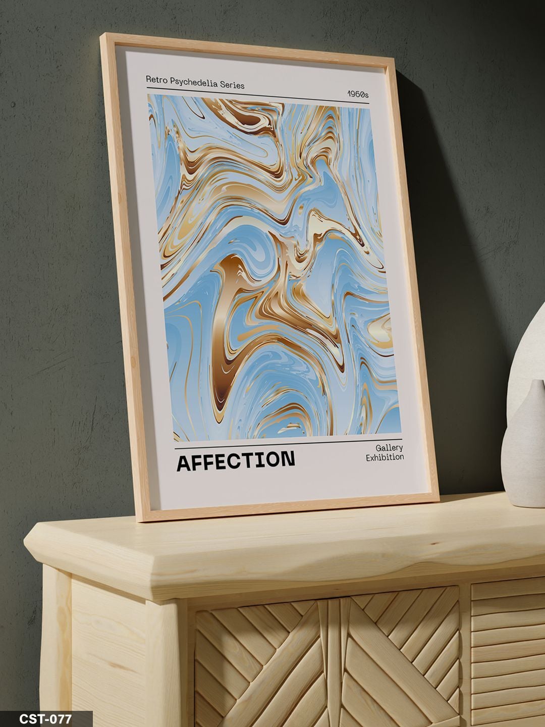 Mavi Mermer Desen Affection Yazılı Tek Parça Ahşap Çerçeveli Tablo Naturel - 30 x 40 CM