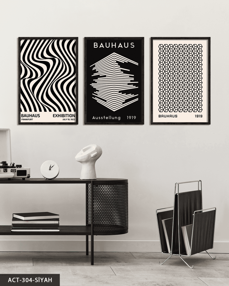 Bauhaus 3 Parça Ahşap Çerçeveli Tablo ACT Siyah - 50 x 70 CM