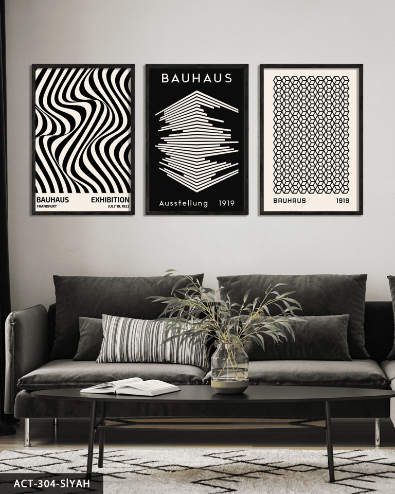 Bauhaus 3 Parça Ahşap Çerçeveli Tablo ACT Siyah - 50 x 70 CM