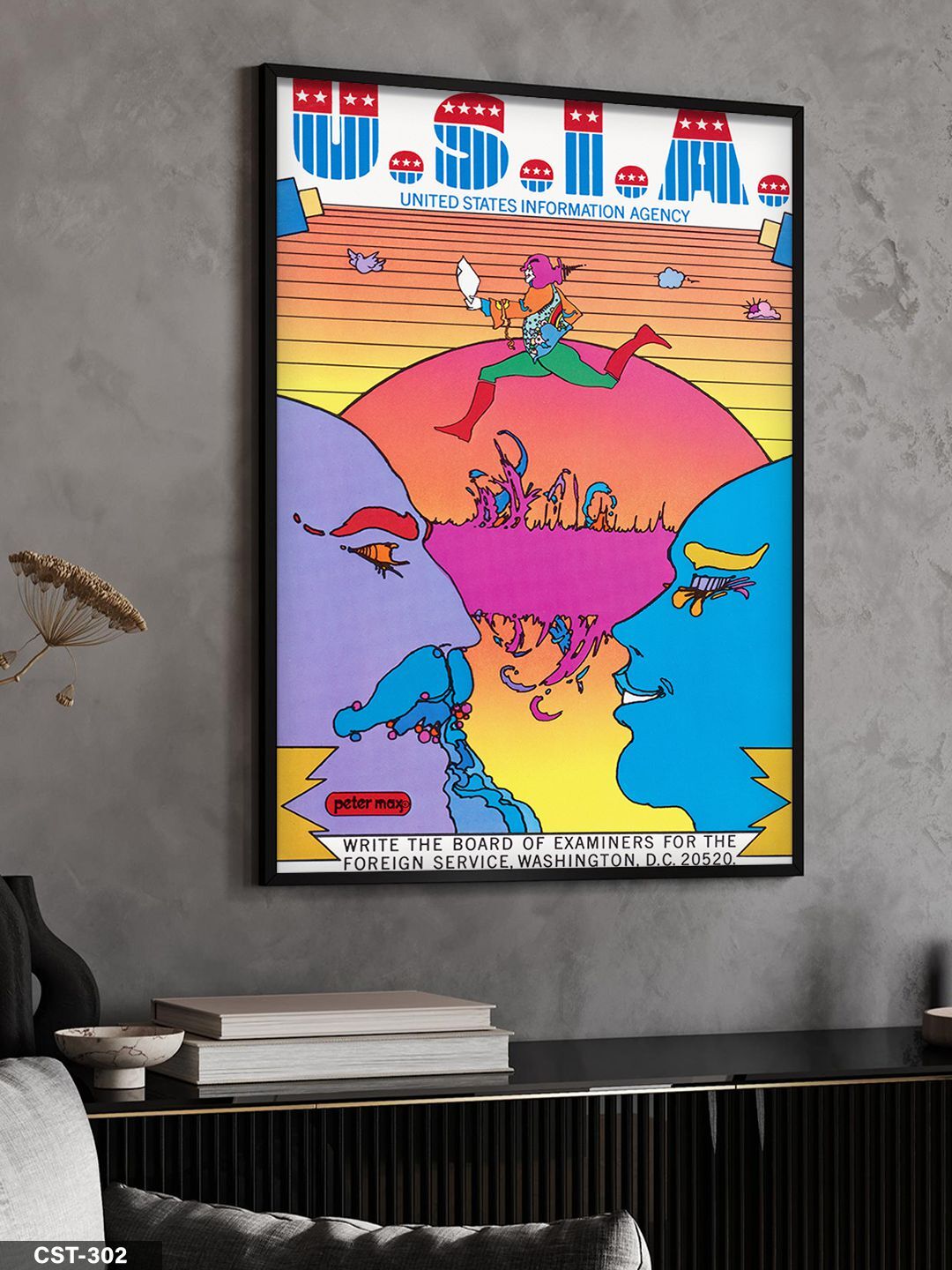 Peter Max Poster Tek Parça Ahşap Çerçeveli Tablo Siyah - 20 x 30 CM