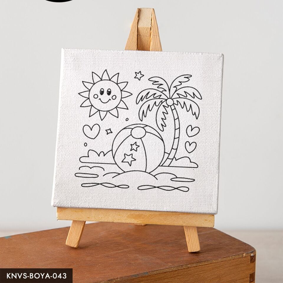 Eğlenceli Yaz Tatili Çocuklara Özel 20x20 CM Kanvas Tuval Boyama Seti Fırça Boya Dahildir